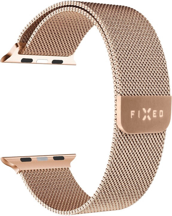 FIXED Mesh Strap pro Apple Watch 42/44/45/49mm, růžově zlatý