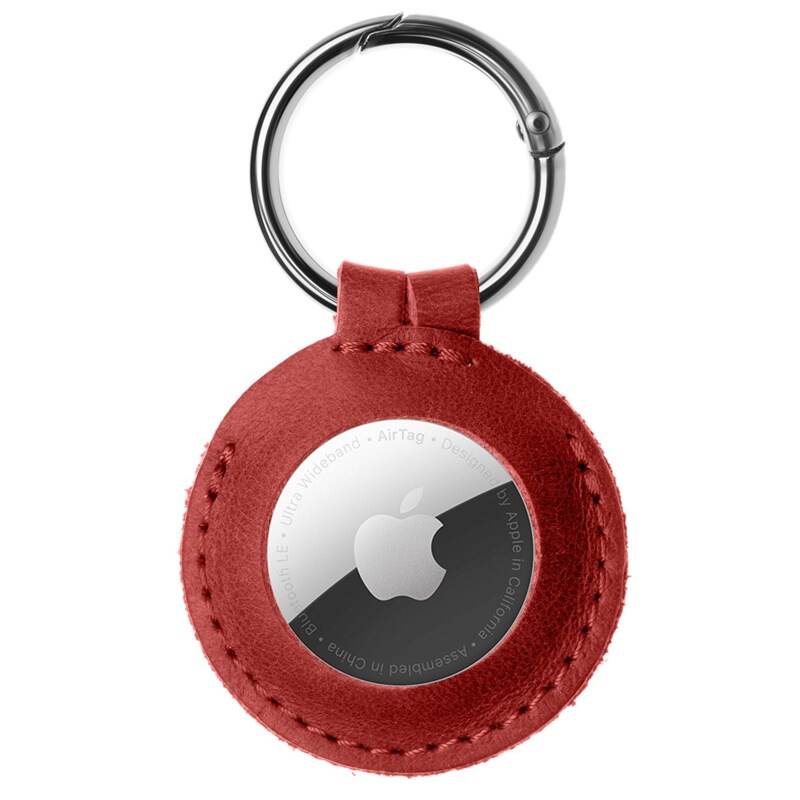 FIXED Case for AirTag z pravé hovězí kůže s karabinou, červené