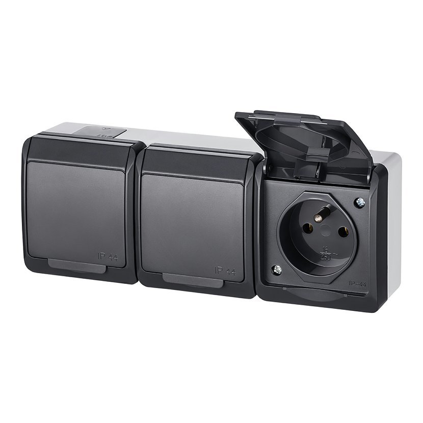 FAMATEL 5323-07 Galatea IP44 Zásuvka 3x 2P+PE 3-násobná vodorovná (antracit)