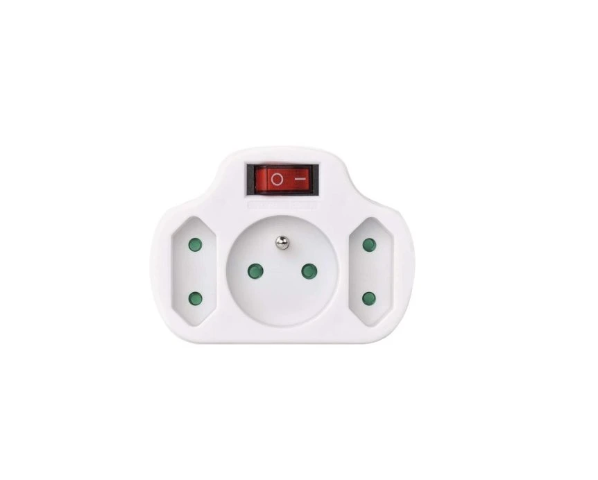 EMOS P0029 Rozbočovací zásuvka 2× plochá + 1× kulatá s vypínačem, bílá