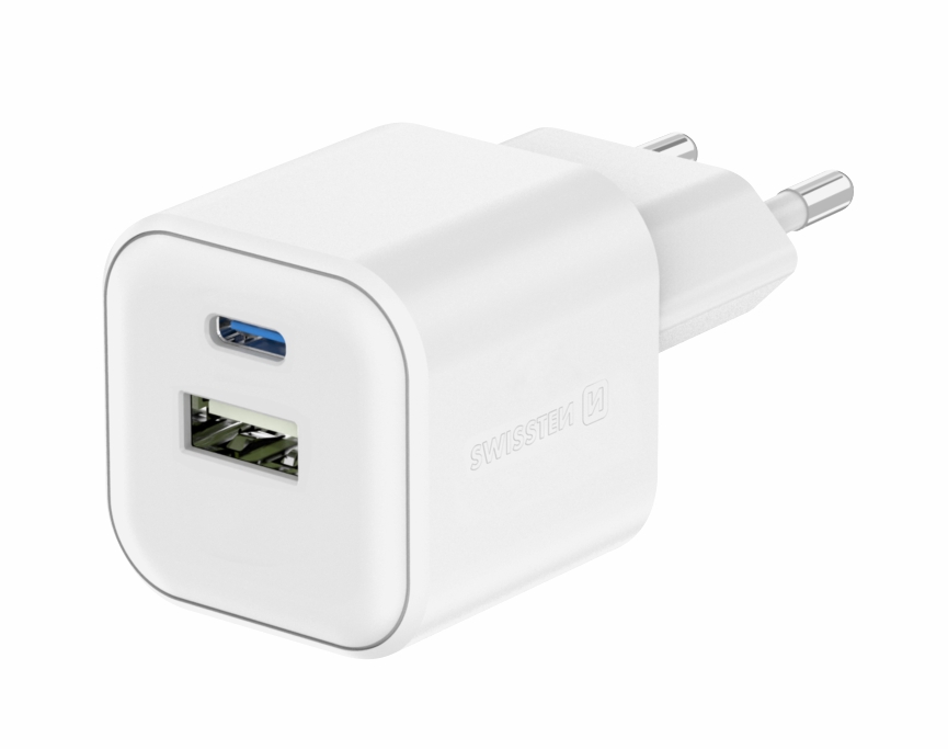 Swissten Síťový Adaptér 12W 1X Usb-C + 1X Usb-A Bílý