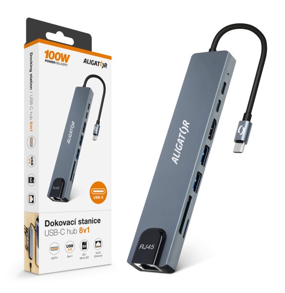 Aligator AHUB001 Dokovací stanice USB-C / Hub 8v1 