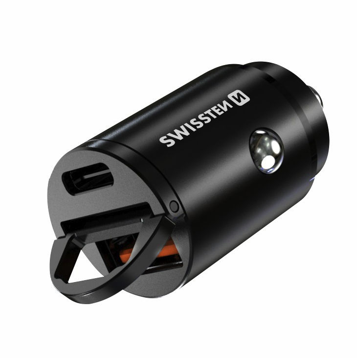 SWISSTEN CL ADAPTÉR POWER DELIVERY USB-C + SUPER CHARGE 3.0 30W NANO ČERNÝ