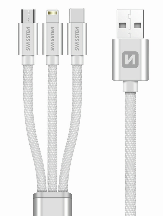 SWISSTEN Datový kabel 3in1 MFi 1,2 m stříbrný