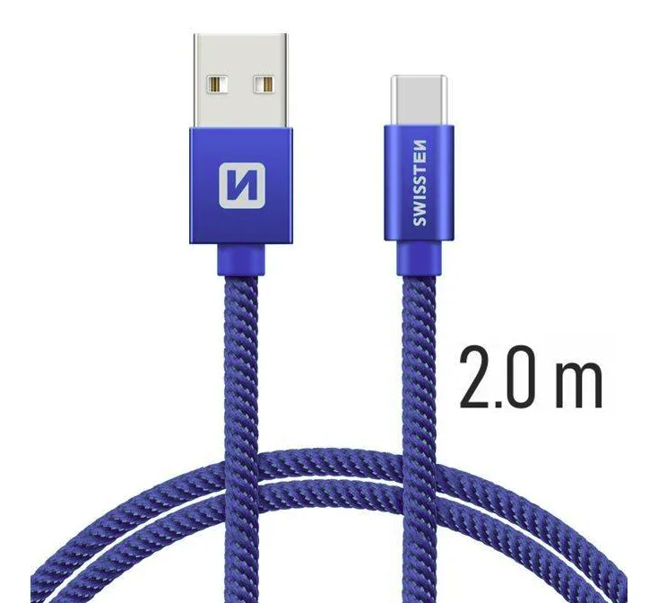 SWISSTEN USB-A / USB-C textilní kabel 1,2 m 3 A modrý