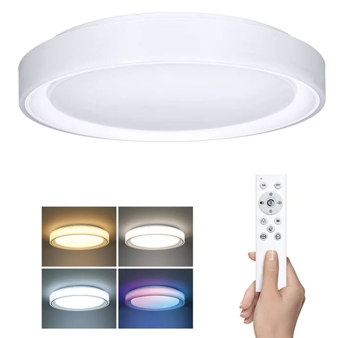 Solight LED osvětlení s dálkovým ovladačem Floco, 30W + 6W RGB, 2100lm, 40cm, změna chromatičnosti, 