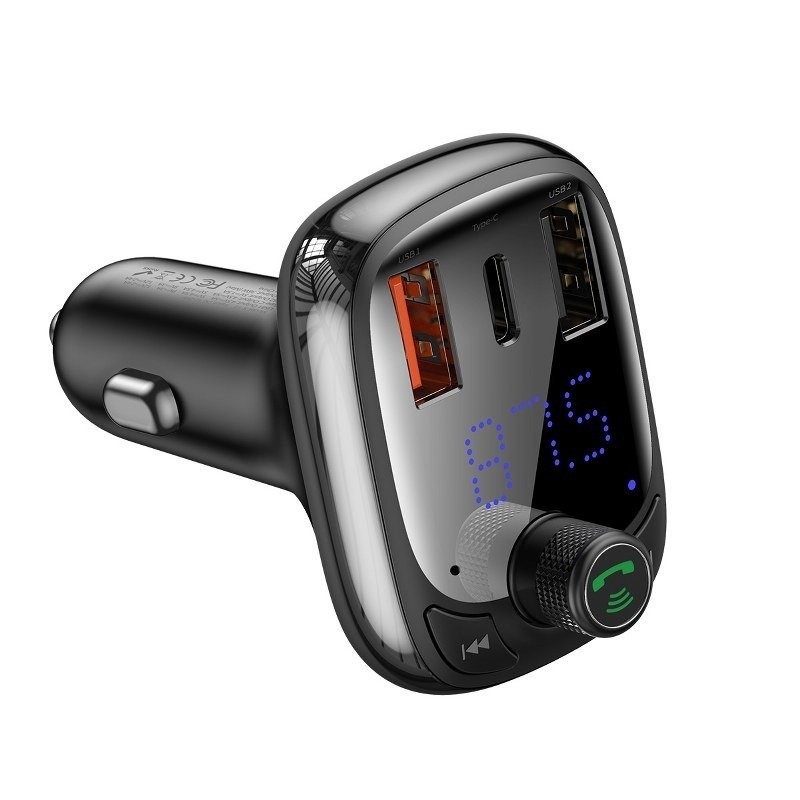 Baseus Transmiter, FM Bluetooth 5.0, 2x USB QC šedá