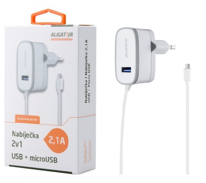 ALIGATOR CDP0070 MicroUSB s USB výst 5V/2,1A, bílá