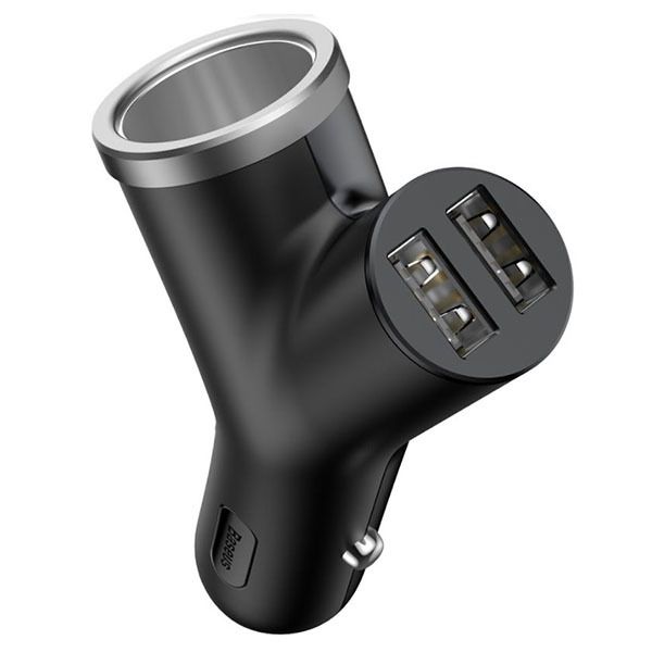 Baseus CCALL-YX01 Y Type Dual USB + Extender Nabíječka do Auta Black