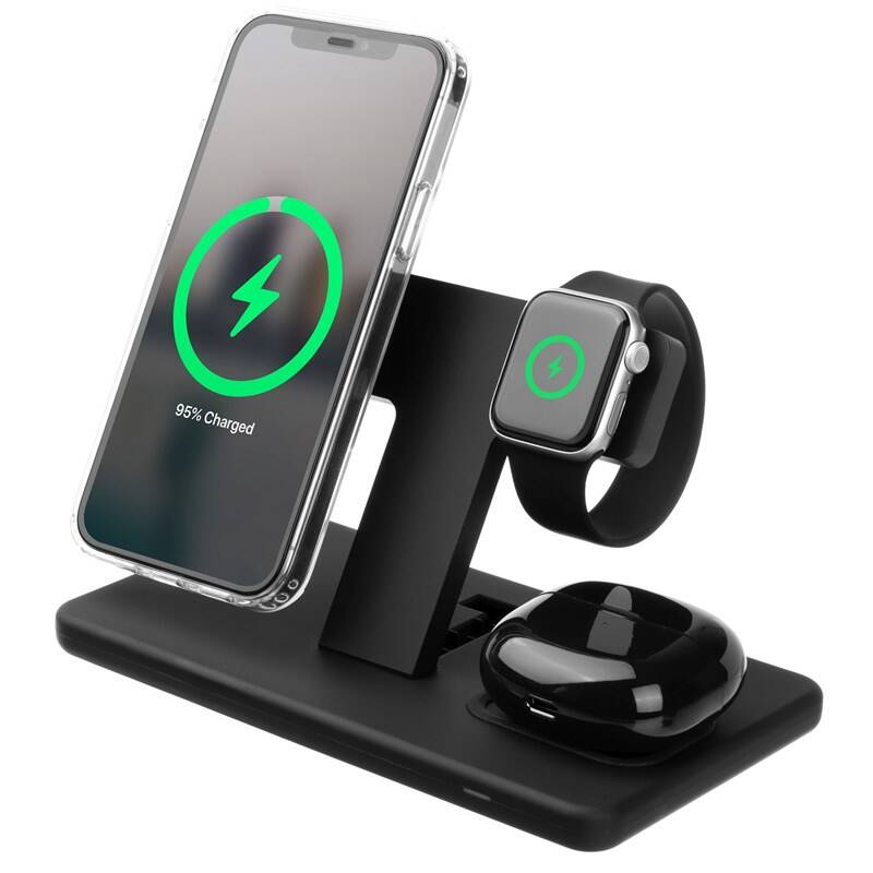 FIXED MagPowerstation s podporou uchycení MagSafe, 15W+15W+5W, černý