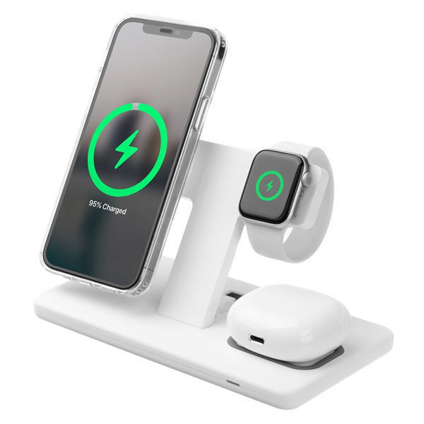 FIXED MagPowerstation s podporou uchycení MagSafe, 15W+15W+5W, bílý