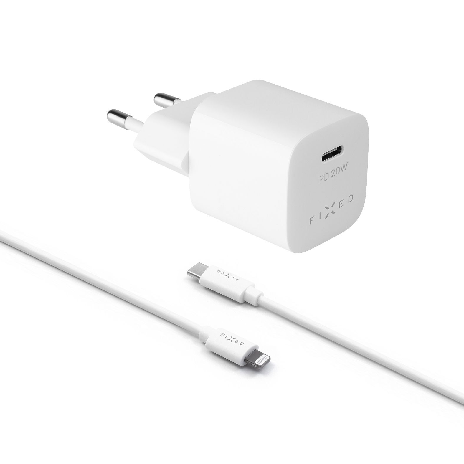 FIXED Mini s USB-C výstupem a USB-C/Lightning kabelu, podpora PD, 1 metr, MFI, 20W
