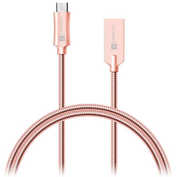 CONNECT IT CCA-3010-RG Wirez Steel Knight USB/micro USB, ocelový, opletený, 1m - rosegold