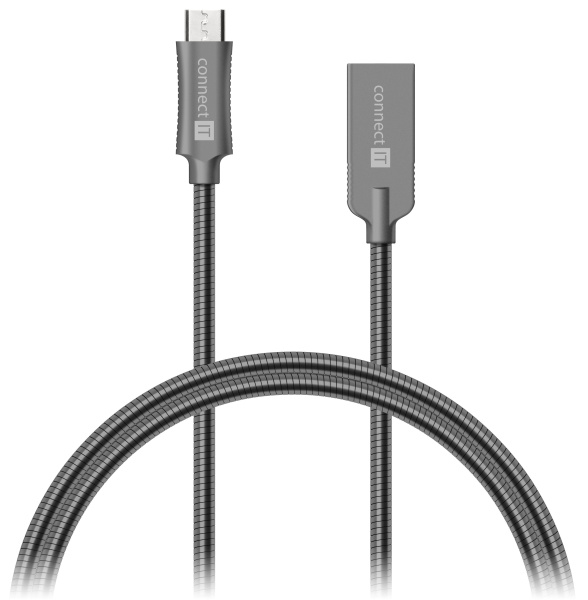 CONNECT IT CCA-3010-AN Wirez Steel Knight USB/micro USB, ocelový, opletený, 1m - šedý